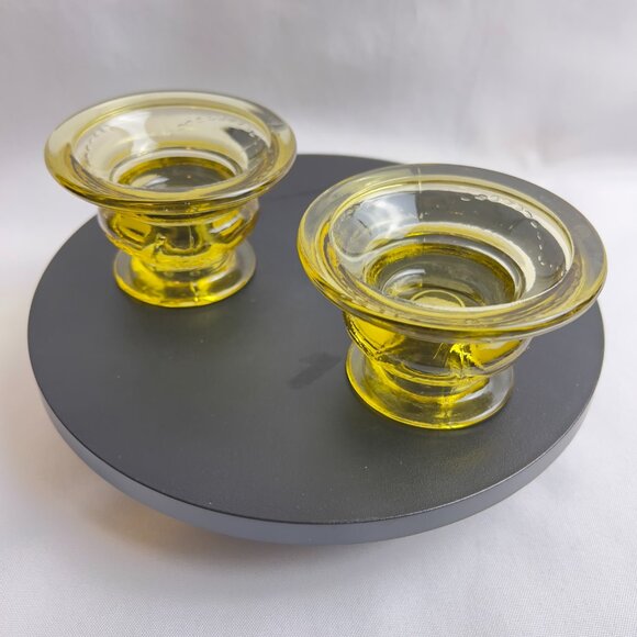 Indiana Glass 1970s Madrid Style Yellow Glass Vintage Candlestick Holders Pair - Picture 8 of 12